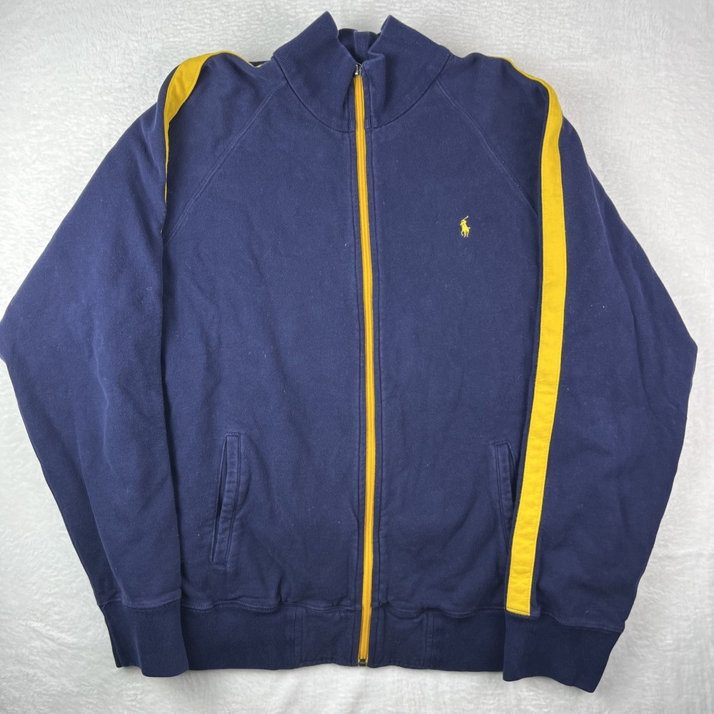 Polo Ralph Lauren Jacket Mens XL Navy Blue Fleece Lined Logo Mock Neck Full Zip